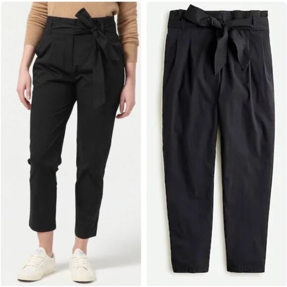 J.Crew Black Cotton Poplin Tapered Paper-bag High Waist Crop Ankle Pants Size 4 - Picture 2 of 15